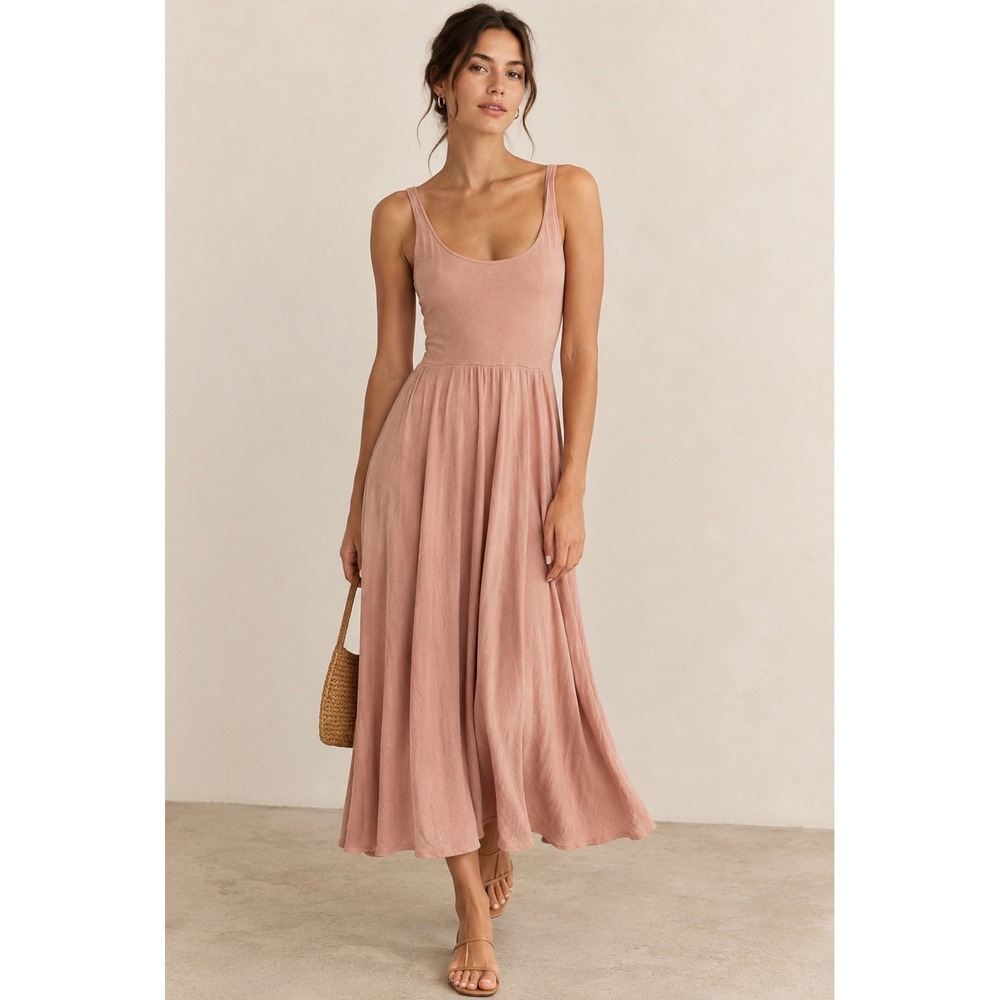 Reformation Jeans Pink Flowy Midi Dress XS Beach Vacation Resort Cocktail